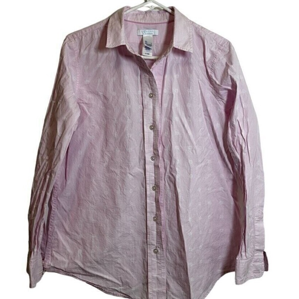 Lizwear‎ Liz Claiborne Button Down Shirt Long Sleeve Pink Plaid Womens Large